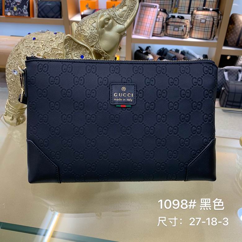 Gucci GG Embossed Zip Clutch Pouch in Black Leather, 27cm