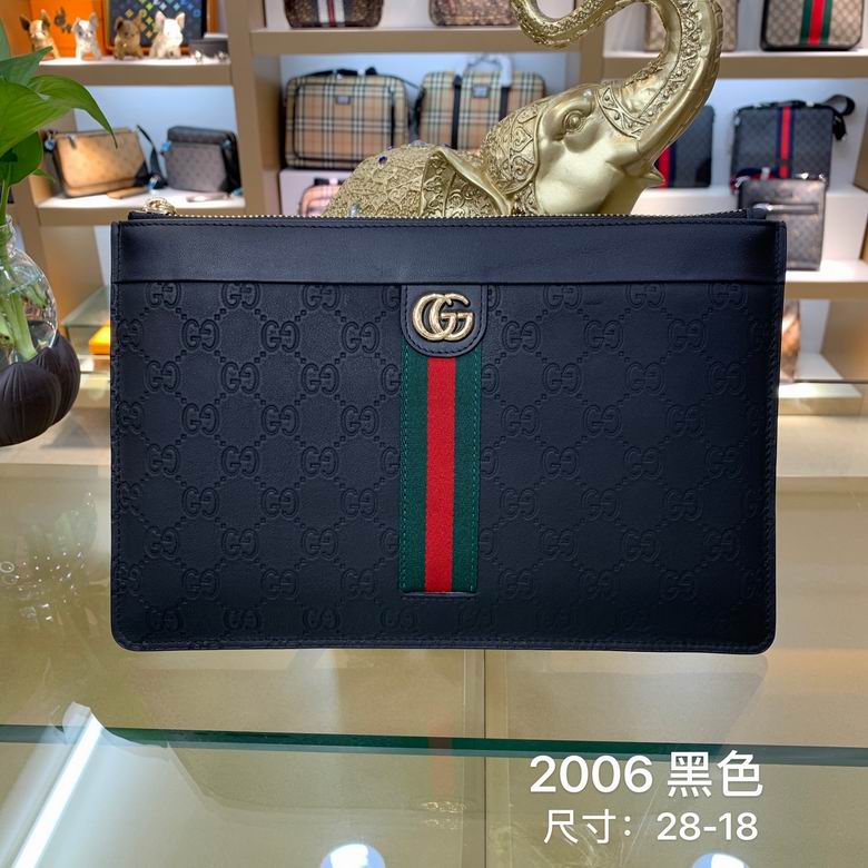 Gucci Ophidia Zip Pouch Clutch in Black GG Embossed Leather