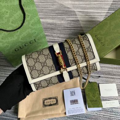Gucci Jackie 1961 Chain Wallet in GG Supreme Canvas with White Leather Trim