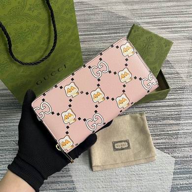 Gucci GG Zip-Around Wallet with Shiba Dog Print in Pink