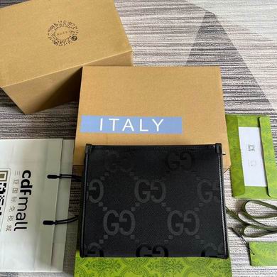 Gucci Jumbo GG Zip Pouch Clutch in Black Canvas