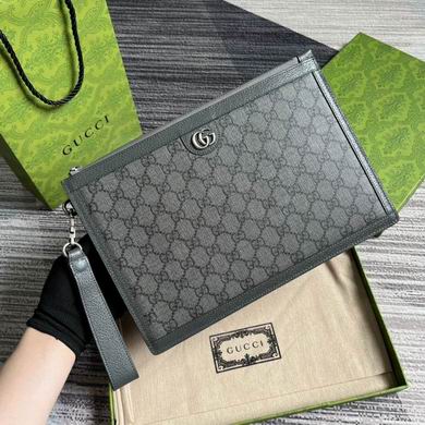 Gucci Ophidia Zip Pouch Clutch in Grey GG Supreme Canvas with Wrist Strap