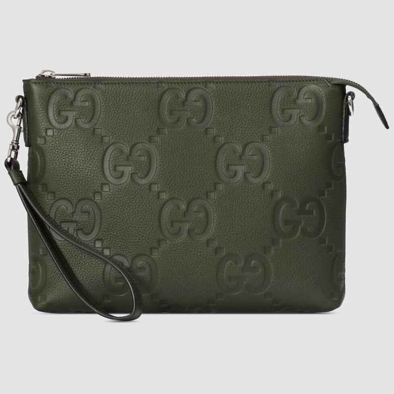 Gucci Jumbo GG Medium Zip Pouch with Wrist Strap in Dark Green Leather