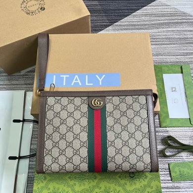 Gucci Ophidia GG Pouch Clutch in Beige Ebony GG Supreme Canvas with Web