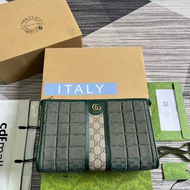 Gucci Ophidia Quilted GG Canvas Pouch Clutch in Green with Web Stripe