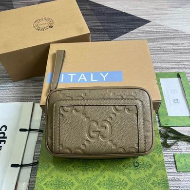 Gucci Jumbo GG Zip Pouch Clutch in Taupe Embossed Leather
