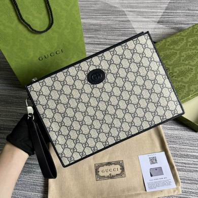 Gucci Zip Pouch with Interlocking G in Beige and Blue GG Supreme Canvas