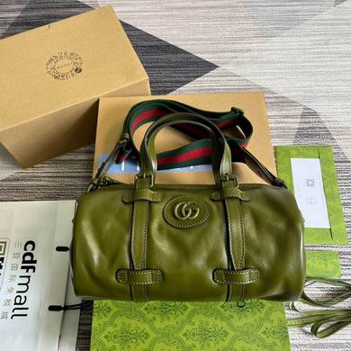 Gucci Small Duffle Bag with Web Strap in Olive Green Leather