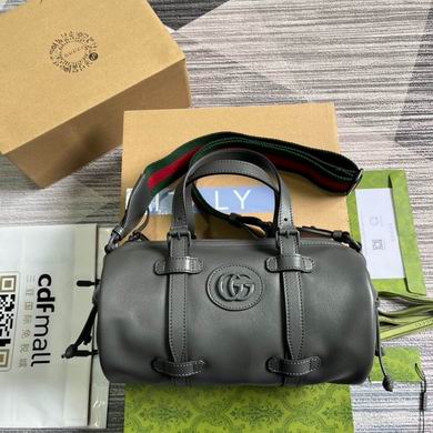 Gucci Double G Small Duffle Bag in Grey Leather with Web Strap