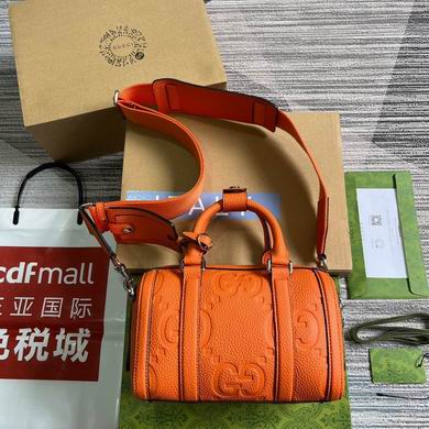 Gucci Jumbo GG Mini Duffle Bag with Shoulder Strap in Orange Embossed Leather