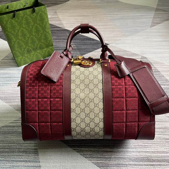 Gucci Savoy Medium Duffle Bag in Burgundy Quilted Fabric with GG Supreme Stripe