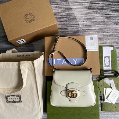 Gucci Double G Flap Shoulder Bag in White Smooth Leather