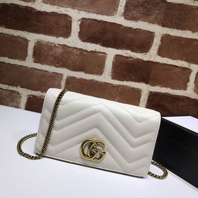 Gucci GG Marmont Matelassé Chain Wallet Crossbody Bag in White Leather