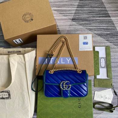 Gucci GG Marmont Small Shoulder Bag in Blue Diagonal Matelassé Leather
