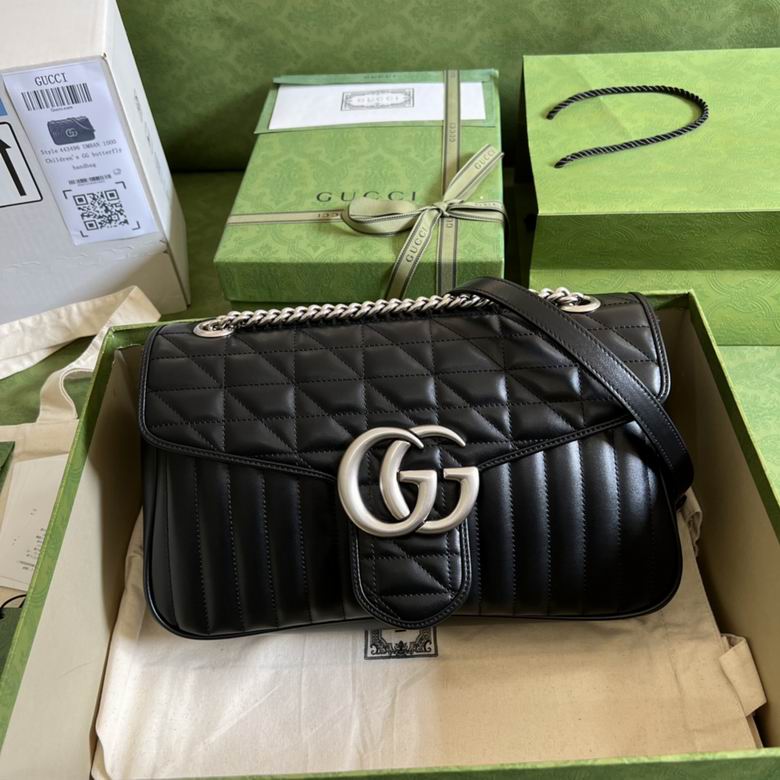 Gucci GG Marmont Small Shoulder Bag in Black Matelassé Leather