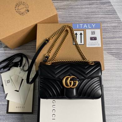 Gucci GG Marmont Small Shoulder Bag in Black Matelassé Leather