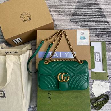 Gucci GG Marmont Small Shoulder Bag in Green Matelassé Leather