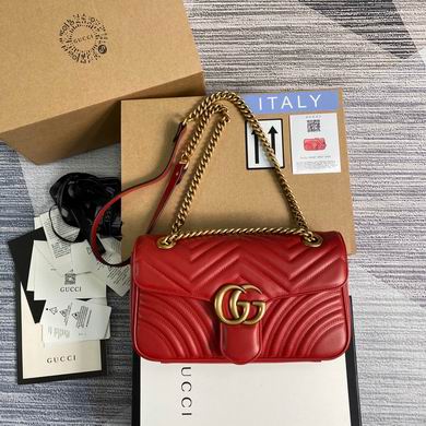 Gucci GG Marmont Small Shoulder Bag in Red Matelassé Chevron Leather
