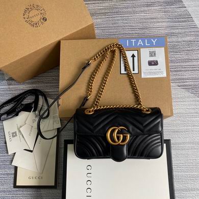 Gucci GG Marmont Small Matelassé Shoulder Bag in Black Chevron Leather