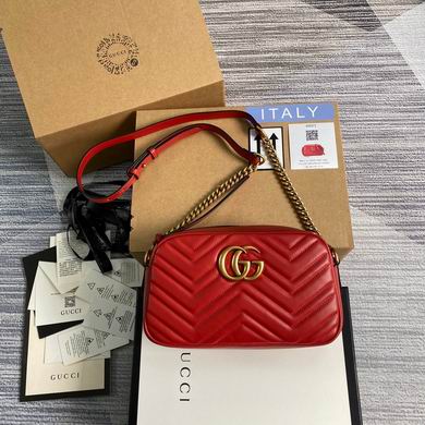 Gucci GG Marmont Small Matelassé Shoulder Bag in Red Chevron Leather