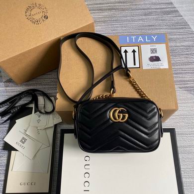 Gucci GG Marmont Mini Matelassé Camera Crossbody Bag in Black Leather
