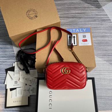 Gucci GG Marmont Mini Matelassé Chevron Camera Crossbody Bag in Red Leather