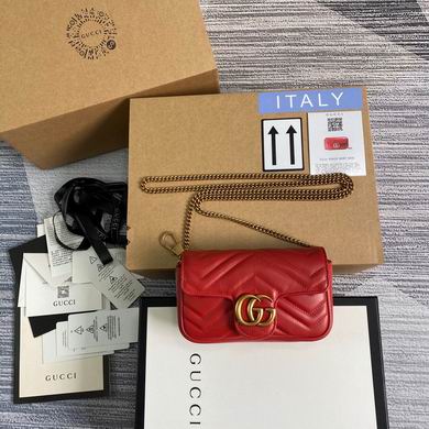 Gucci GG Marmont Super Mini Chain Bag in Red Matelassé Leather