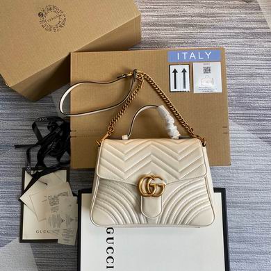 Gucci GG Marmont Small Top-Handle Bag in White Matelassé Chevron Leather