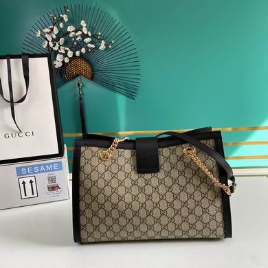 Gucci Padlock Medium GG Supreme Shoulder Tote Bag in Beige and Black