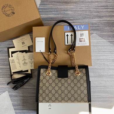 Gucci Padlock Small GG Supreme Shoulder Bag in Beige Ebony with Black Leather