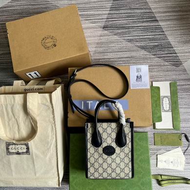 Gucci Mini Tote Bag with Interlocking G in Beige and Ebony GG Supreme Canvas
