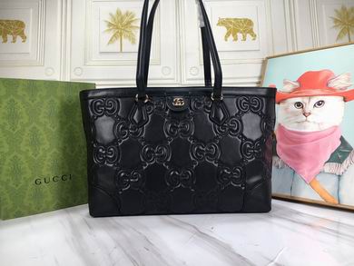 Gucci GG Embossed Medium Tote Bag in Black Leather with Double G Hardware