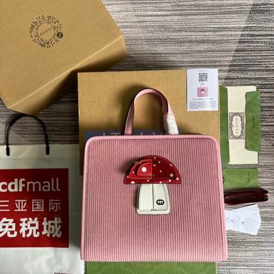 Gucci Mushroom Appliqué Top-Handle Tote Bag in Pink Corduroy