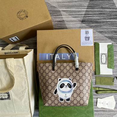 Gucci Children's GG Tote Bag with Bing Dwen Dwen Panda Print in Beige Canvas