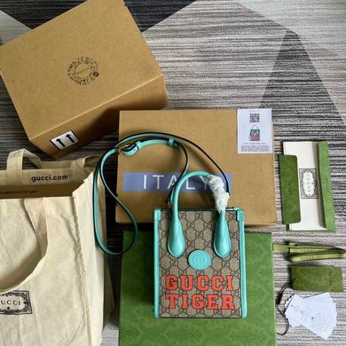Gucci Tiger Mini Tote Bag in GG Supreme Canvas with Turquoise Trim