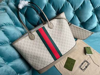 Gucci Ophidia Medium GG Tote Bag in Beige and White GG Supreme Canvas