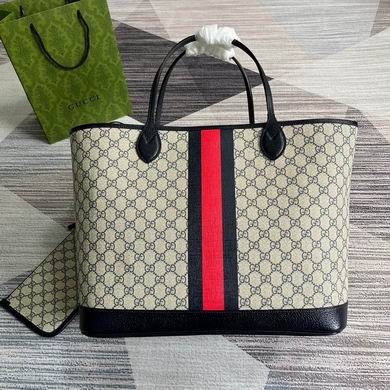 Gucci Ophidia Large Tote Bag in GG Supreme Canvas with Web Stripe
