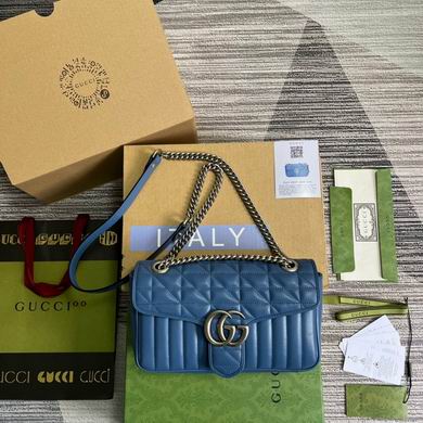 Gucci GG Marmont Small Shoulder Bag in Blue Matelassé Leather