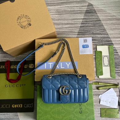 Gucci GG Marmont Mini Shoulder Bag in Blue Matelassé Leather