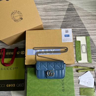 Gucci GG Marmont Super Mini Shoulder Bag in Blue Matelassé Leather