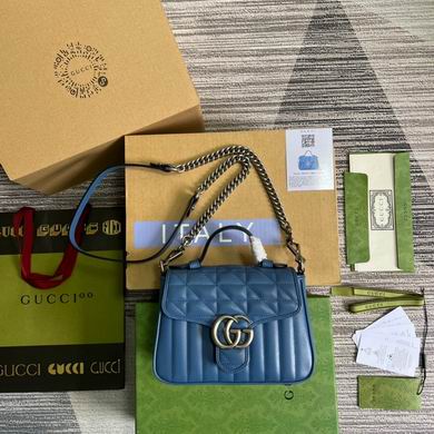 Gucci GG Marmont Mini Top-Handle Bag in Blue Matelassé Leather