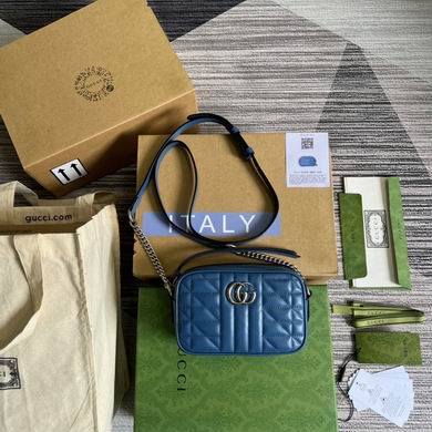 Gucci GG Marmont Mini Matelassé Shoulder Bag in Blue Leather