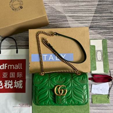 Gucci GG Marmont Small Shoulder Bag in Green Matelassé Leather
