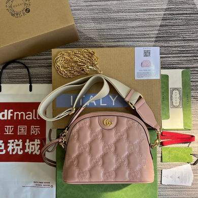 Gucci GG Matelassé Small Dome Shoulder Bag in Pink Leather