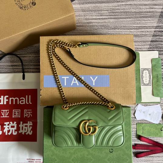 Gucci GG Marmont Small Shoulder Bag in Green Matelassé Leather