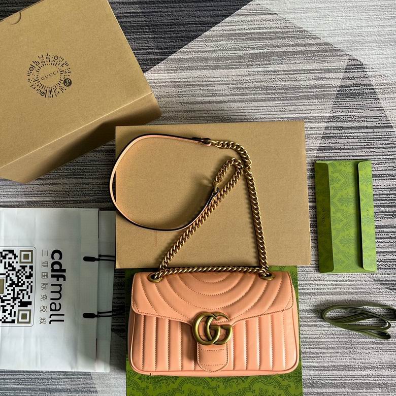 Gucci GG Marmont Small Matelassé Shoulder Bag in Peach Pink Leather