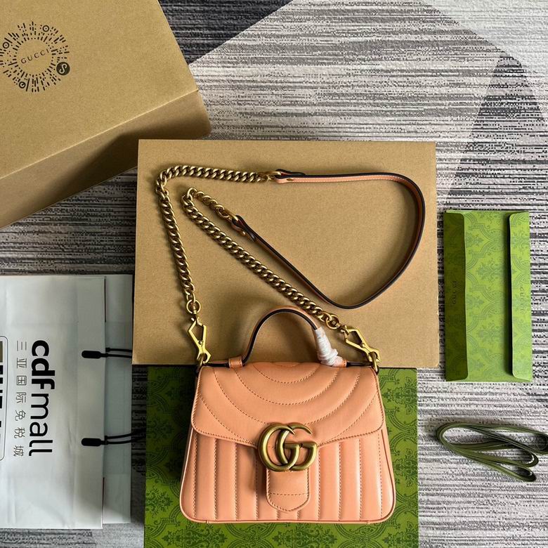 Gucci GG Marmont Mini Top-Handle Bag in Peach Matelassé Leather