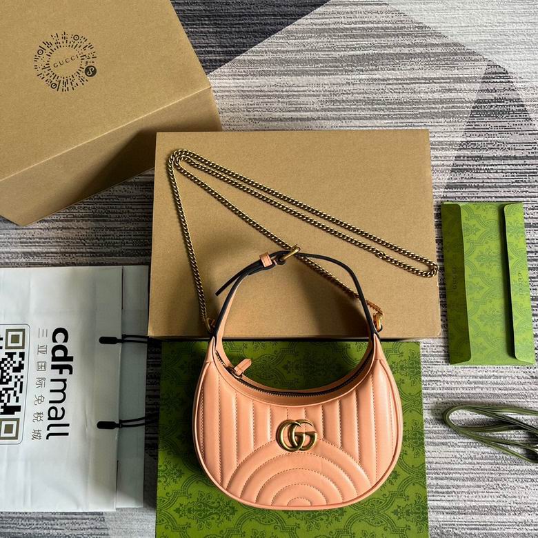 Gucci GG Marmont Mini Half-Moon Bag in Peach Pink Matelassé Leather
