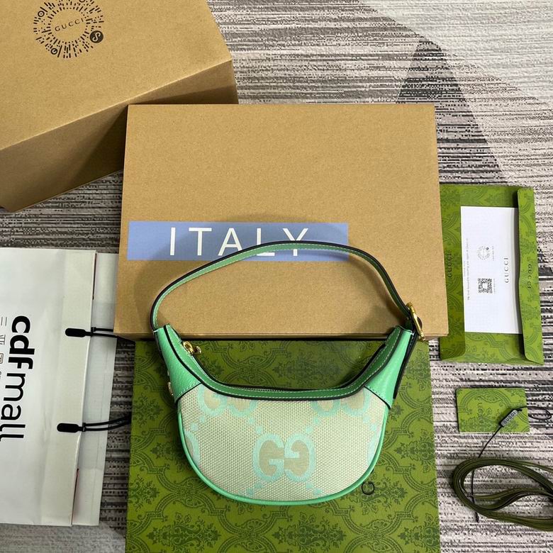 Gucci Ophidia Mini Jumbo GG Half-Moon Shoulder Bag in Mint Green Canvas