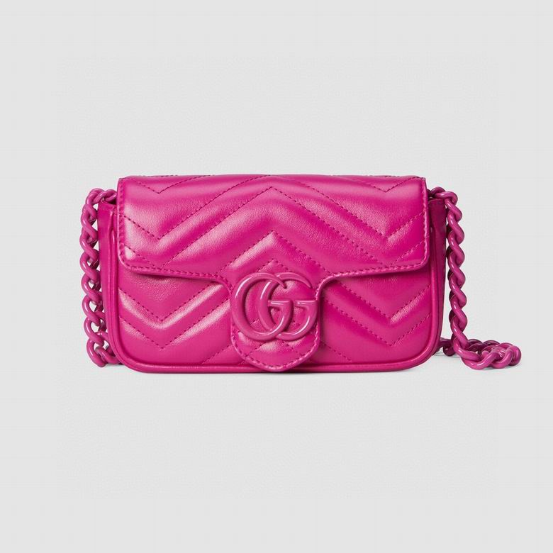 Gucci GG Marmont Belt Bag in Fuchsia Pink Matelassé Chevron Leather